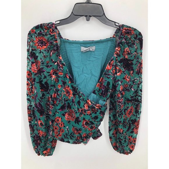Anthropologie Surplice Tie-Front Blouse in green, size XS, perfect condition - Picture 3 of 10